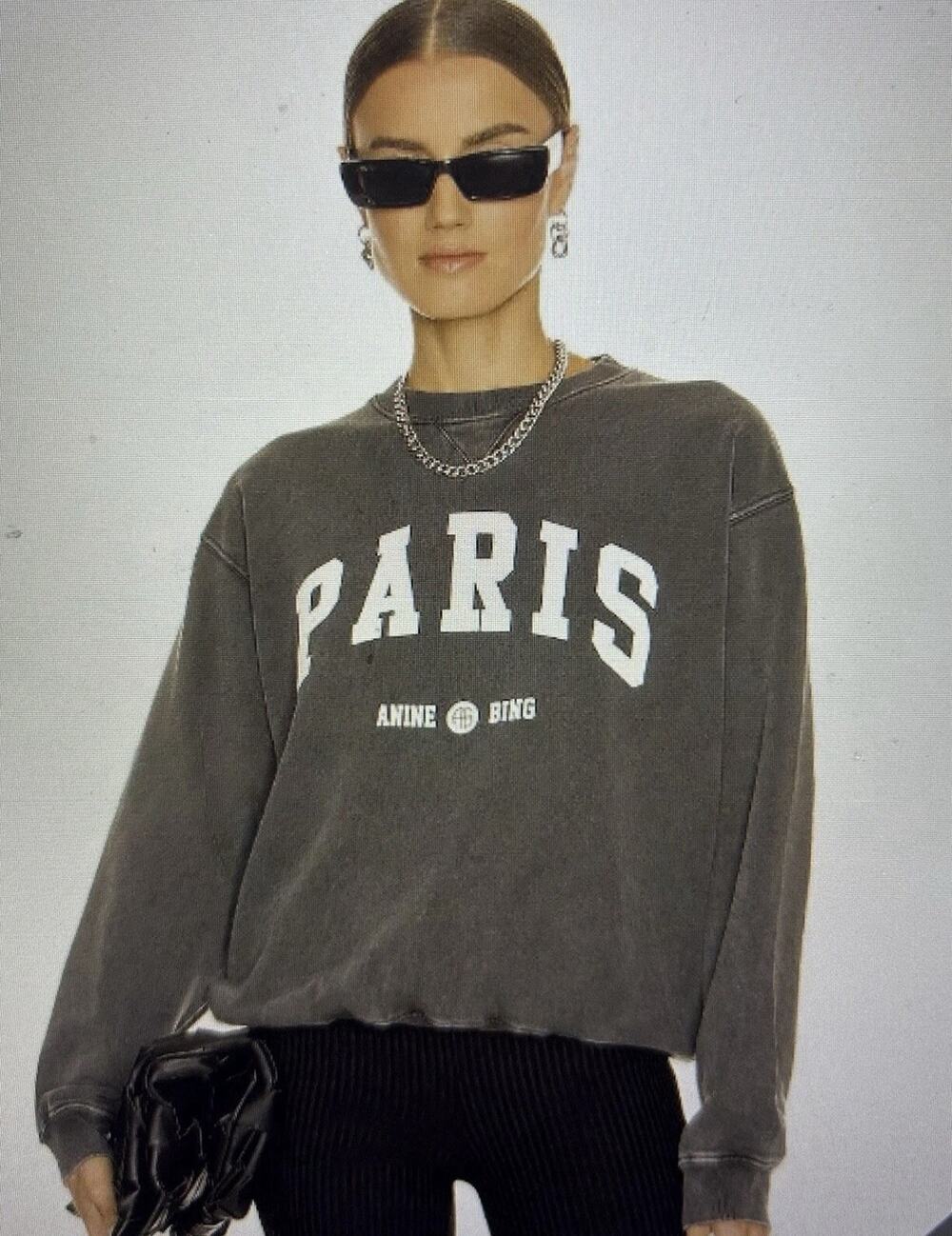 Anine Bing Washed Black Ramona University Paris Sweatshirt Women's Size XS